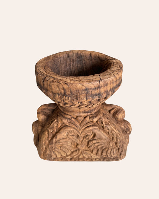 Vintage Gujarat Hand-Carved Candle Holder & Planter