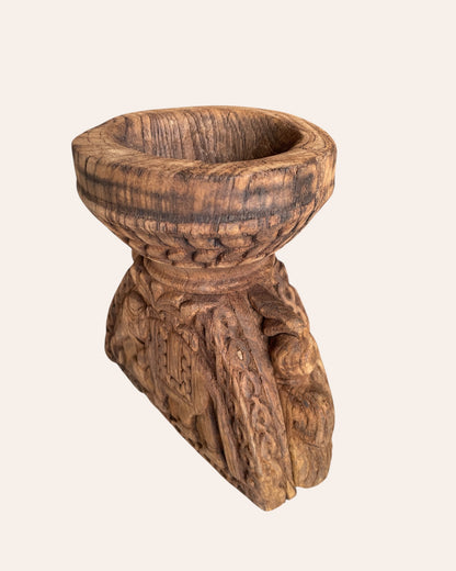 Vintage Gujarat Hand-Carved Candle Holder & Planter