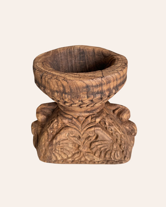 Vintage Gujarat Hand-Carved Candle Holder & Planter