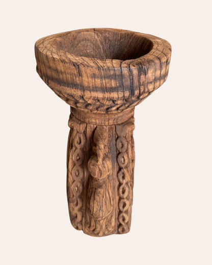 Vintage Gujarat Hand-Carved Candle Holder & Planter
