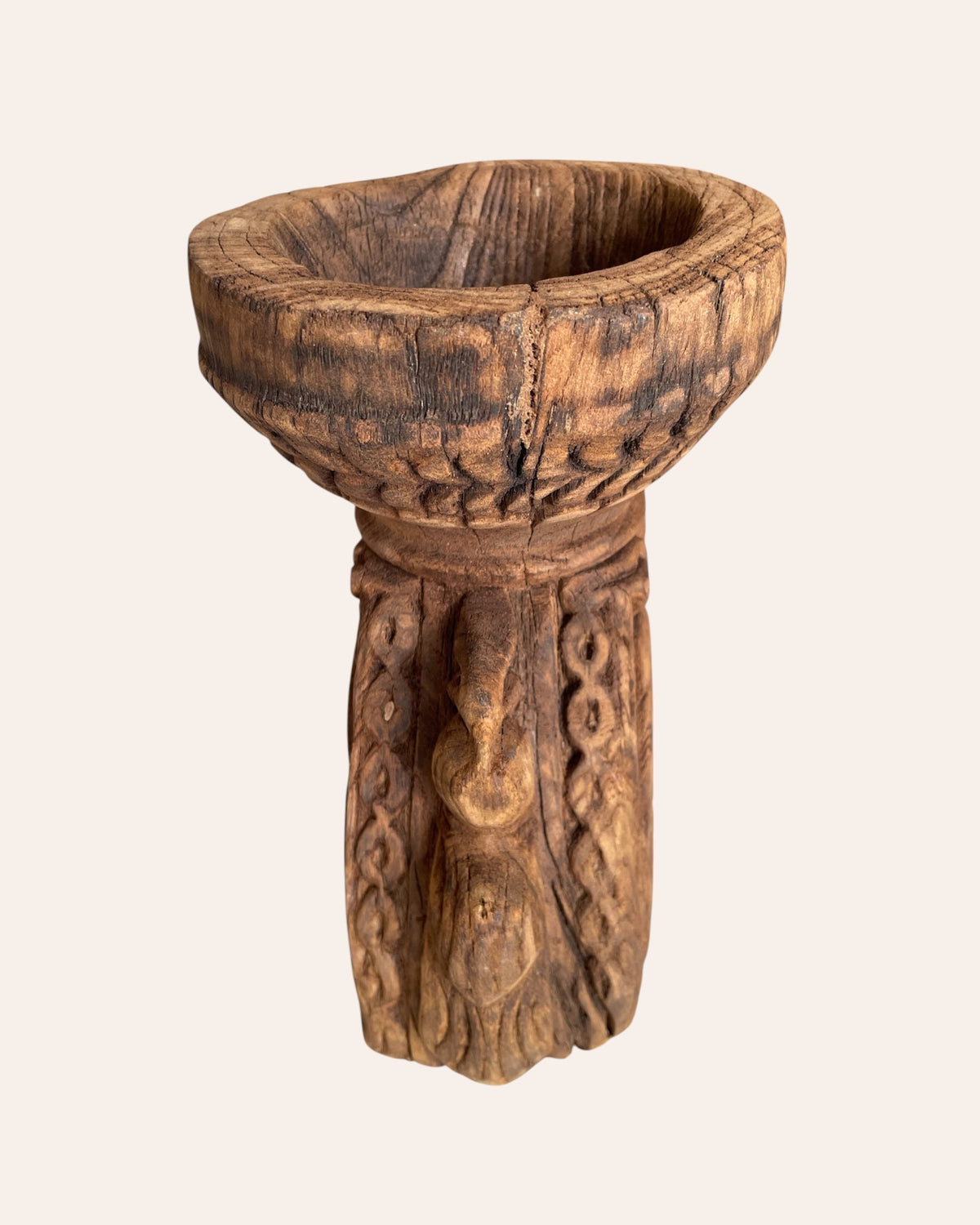 vintage gujarat hand-carved candle holder & planter