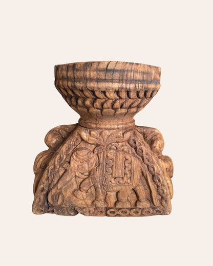 Vintage Gujarat Hand-Carved Candle Holder & Planter