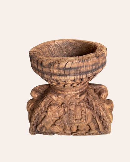 Vintage Gujarat Hand-Carved Candle Holder & Planter