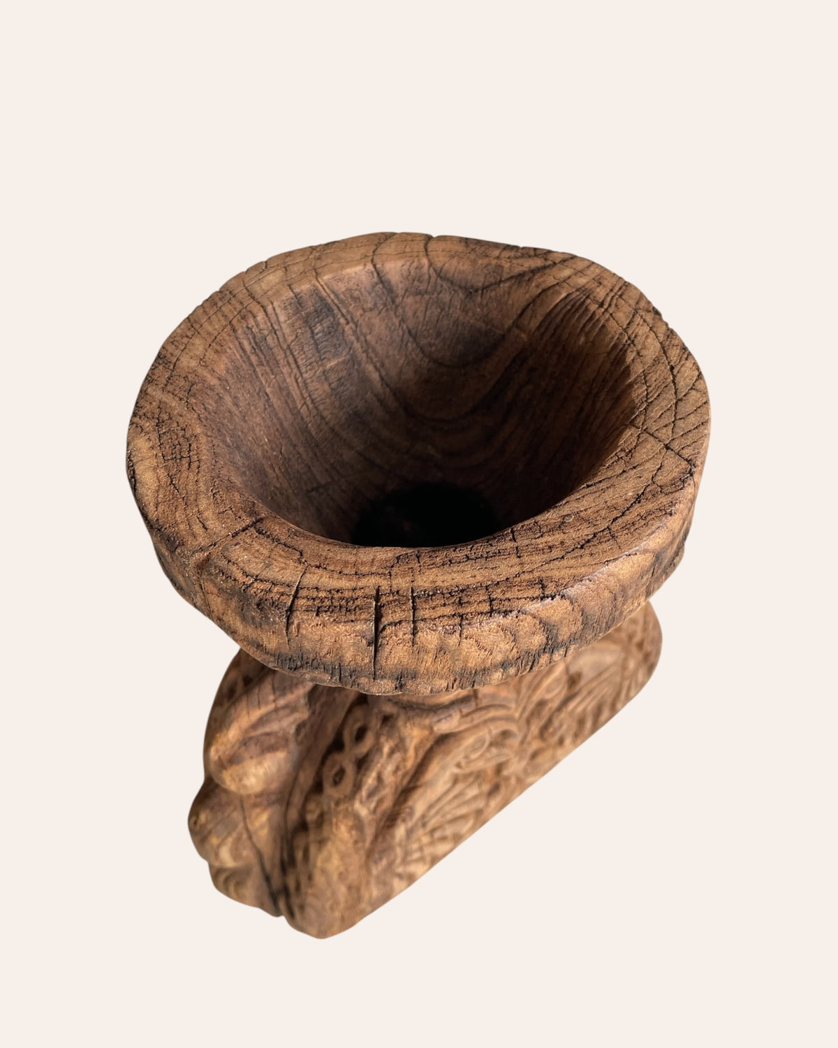 vintage gujarat hand-carved candle holder & planter
