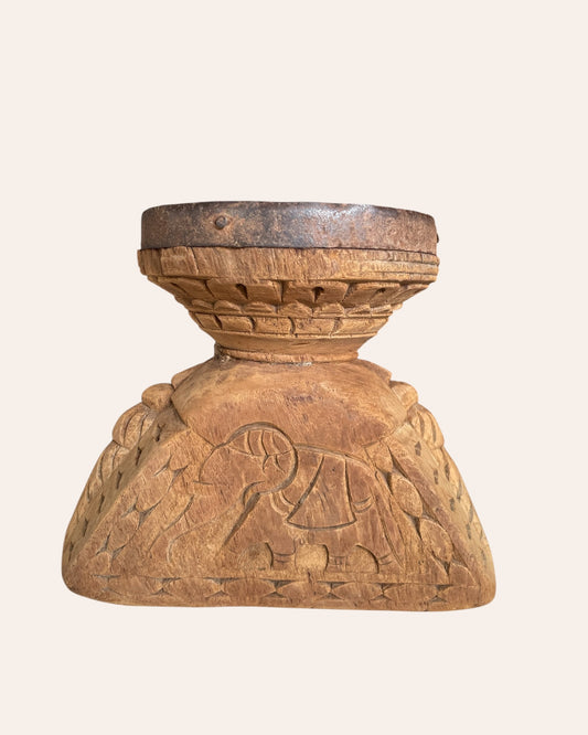 Vintage Bird & Elephant Carved Candle Holder & Planter