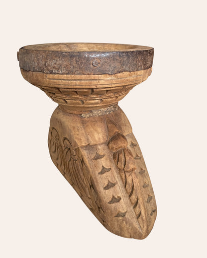 Vintage Bird & Elephant Carved Candle Holder & Planter