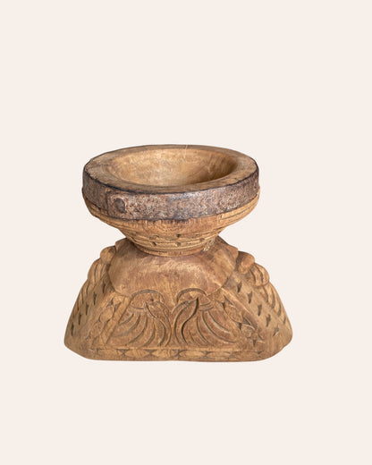 Vintage Bird & Elephant Carved Candle Holder & Planter