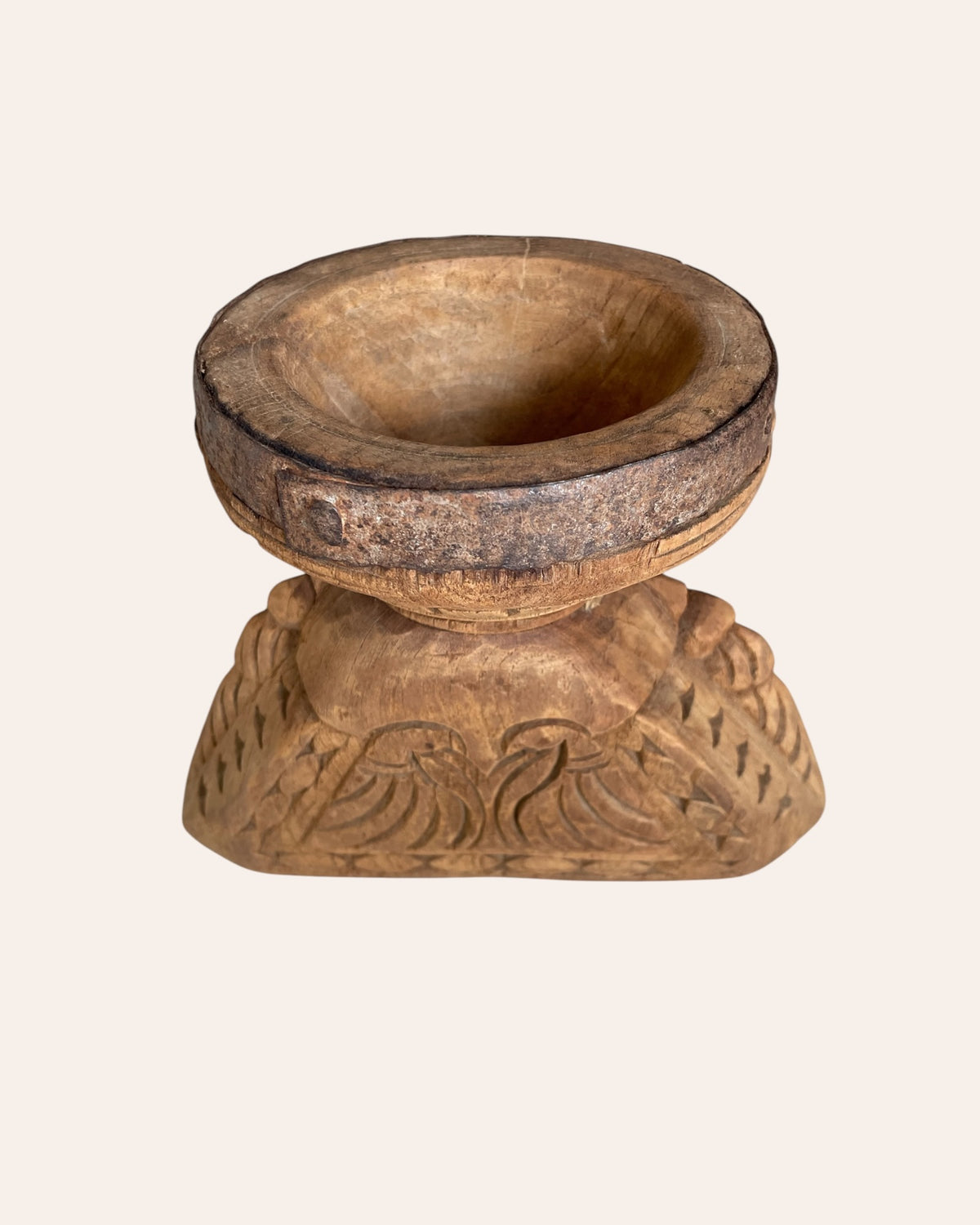 vintage bird & elephant carved candle holder & planter