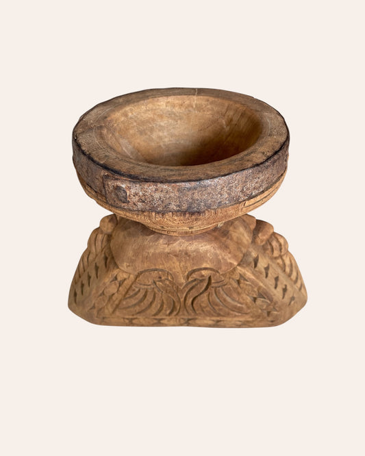 Vintage Bird & Elephant Carved Candle Holder & Planter