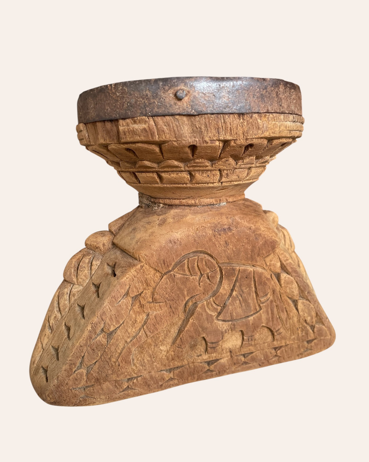 vintage bird & elephant carved candle holder & planter