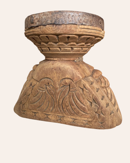 Vintage Bird & Elephant Carved Candle Holder & Planter