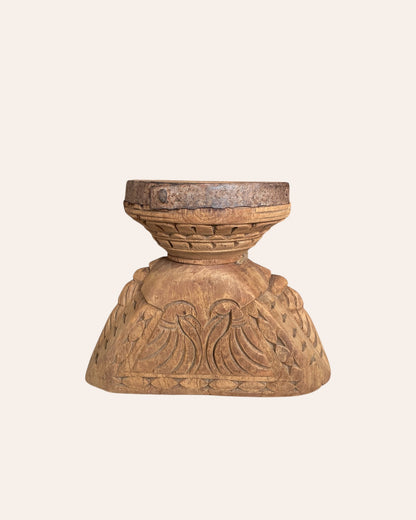 Vintage Bird & Elephant Carved Candle Holder & Planter