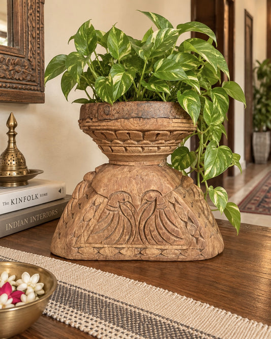 Vintage Bird & Elephant Carved Candle Holder & Planter