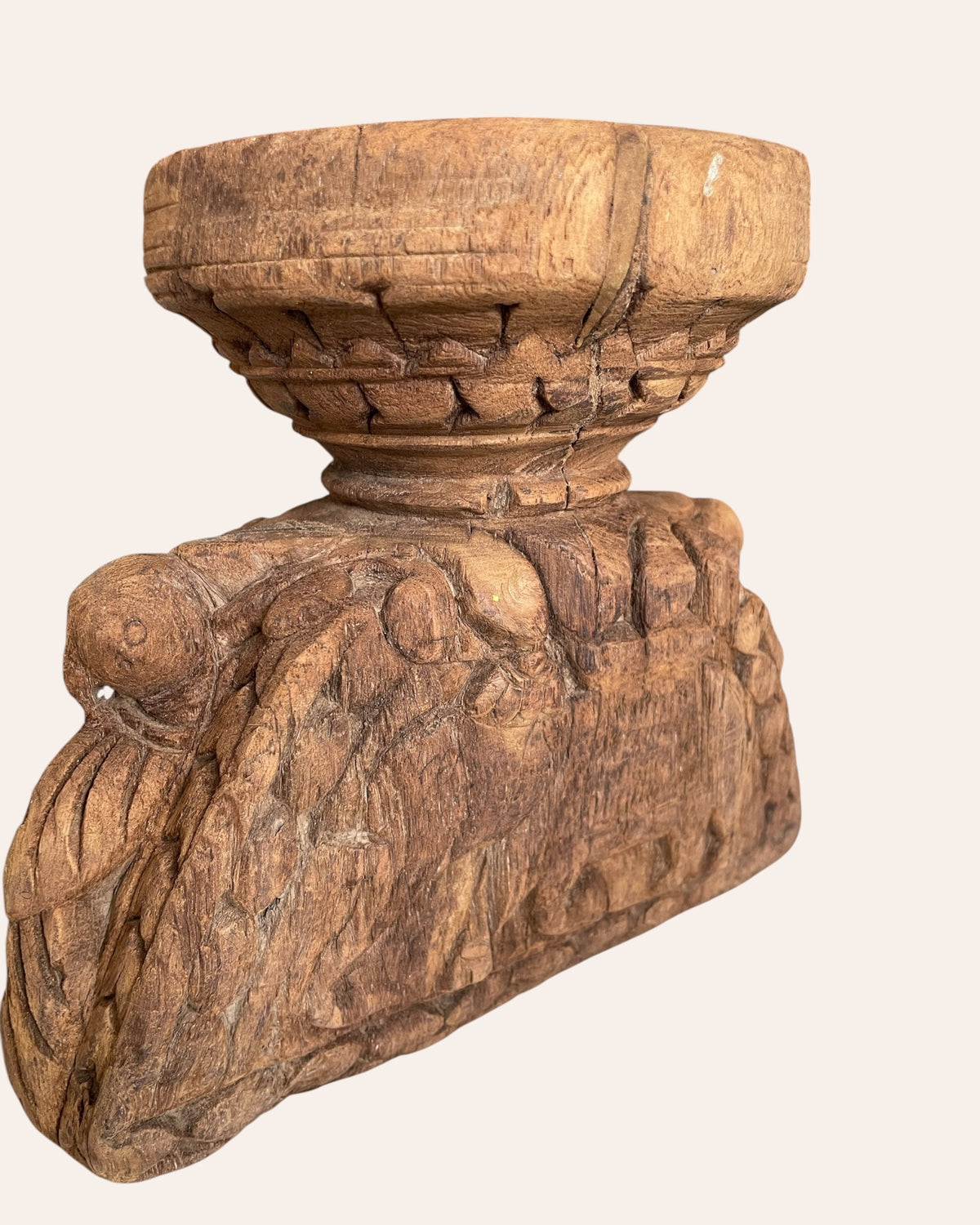 hand-carved elephant & bird candle holder & planter
