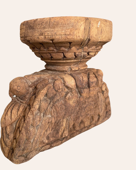 Hand-Carved Elephant & Bird Candle Holder & Planter