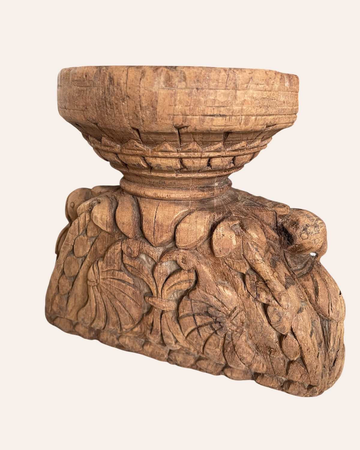 hand-carved elephant & bird candle holder & planter