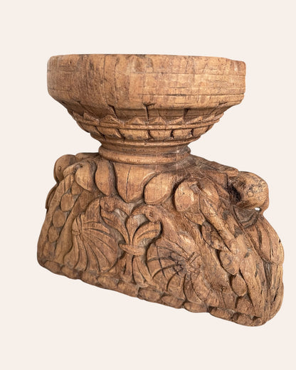 Hand-Carved Elephant & Bird Candle Holder & Planter