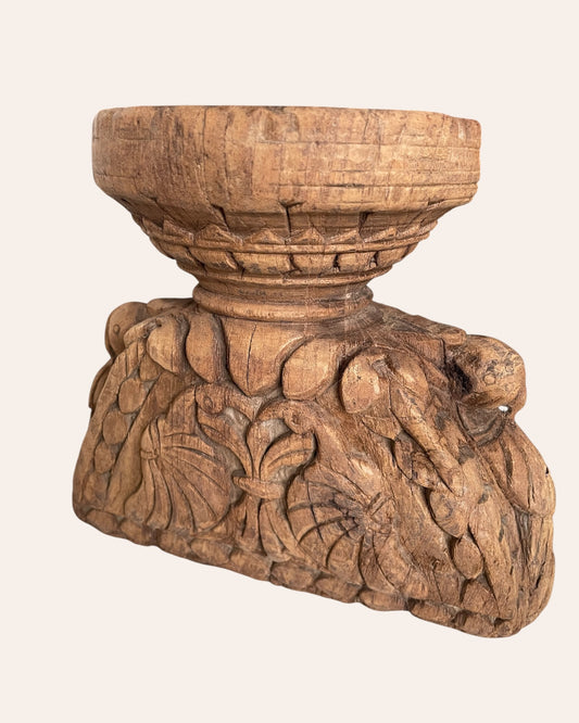 Hand-Carved Elephant & Bird Candle Holder & Planter
