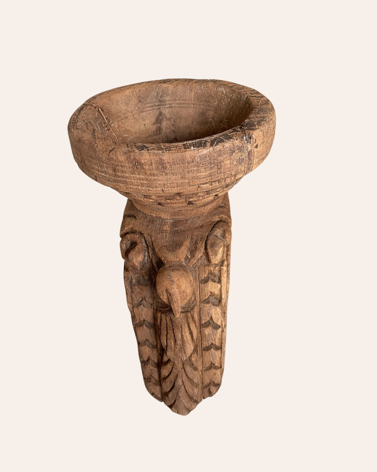 hand-carved elephant & bird candle holder & planter