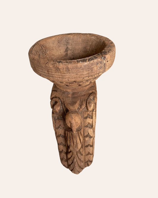 Hand-Carved Elephant & Bird Candle Holder & Planter
