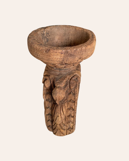 Hand-Carved Elephant & Bird Candle Holder & Planter