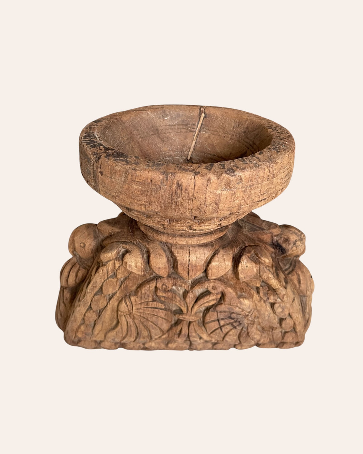 hand-carved elephant & bird candle holder & planter