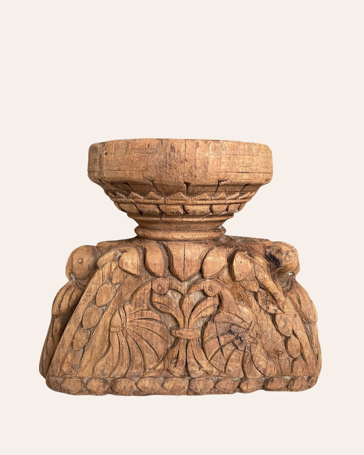 hand-carved elephant & bird candle holder & planter