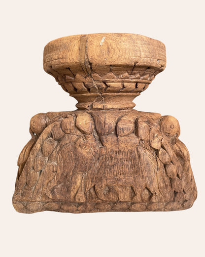 Hand-Carved Elephant & Bird Candle Holder & Planter