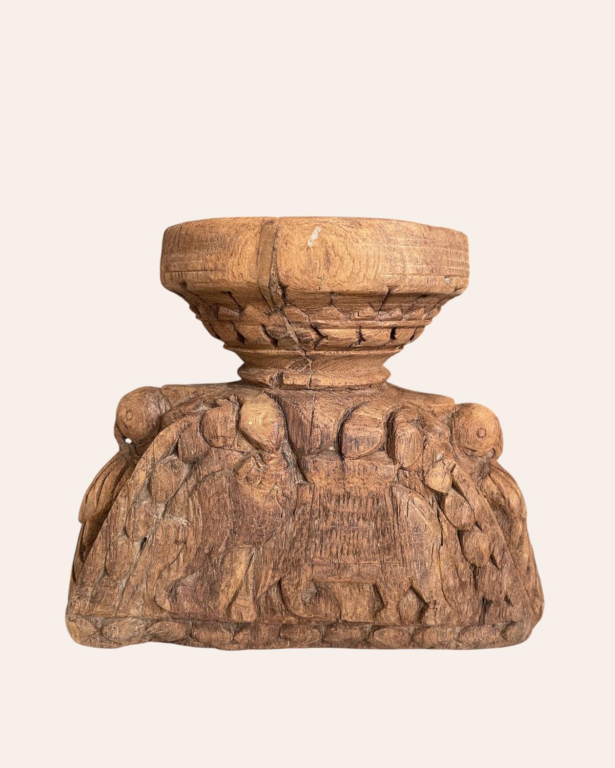 hand-carved elephant & bird candle holder & planter