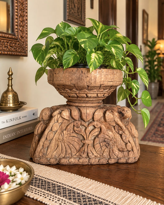 Hand-Carved Elephant & Bird Candle Holder & Planter