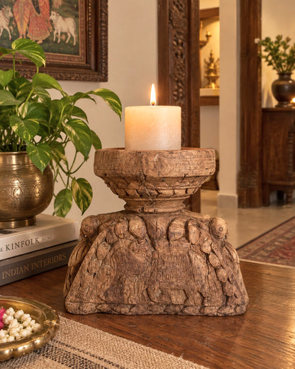 Hand-Carved Elephant & Bird Candle Holder & Planter