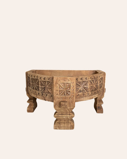 Vintage-Inspired Mango Wood Half Chakki Table & Shelf