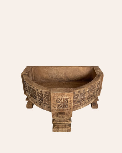 Vintage-Inspired Mango Wood Half Chakki Table & Shelf