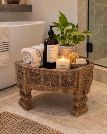 Vintage-Inspired Mango Wood Half Chakki Table & Shelf