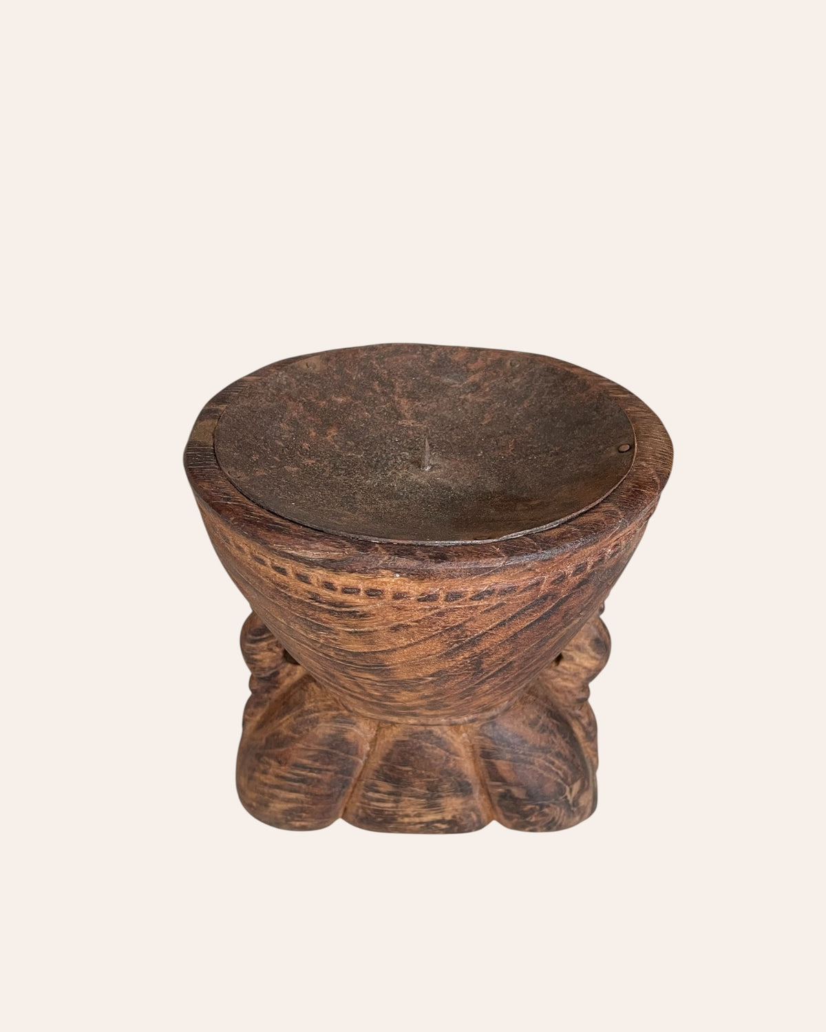 vintage wooden candle holder / planter / statue holder