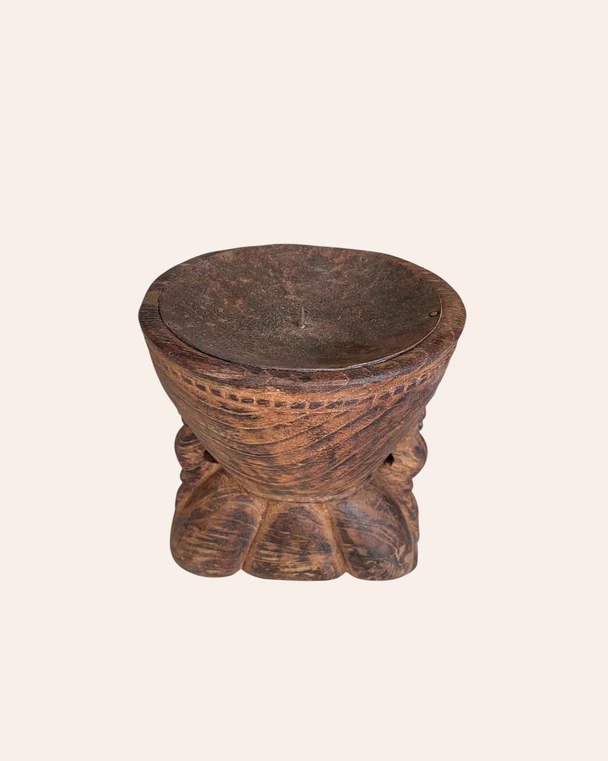 vintage wooden candle holder / planter / statue holder