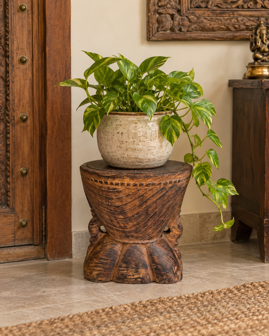 vintage wooden candle holder / planter / statue holder