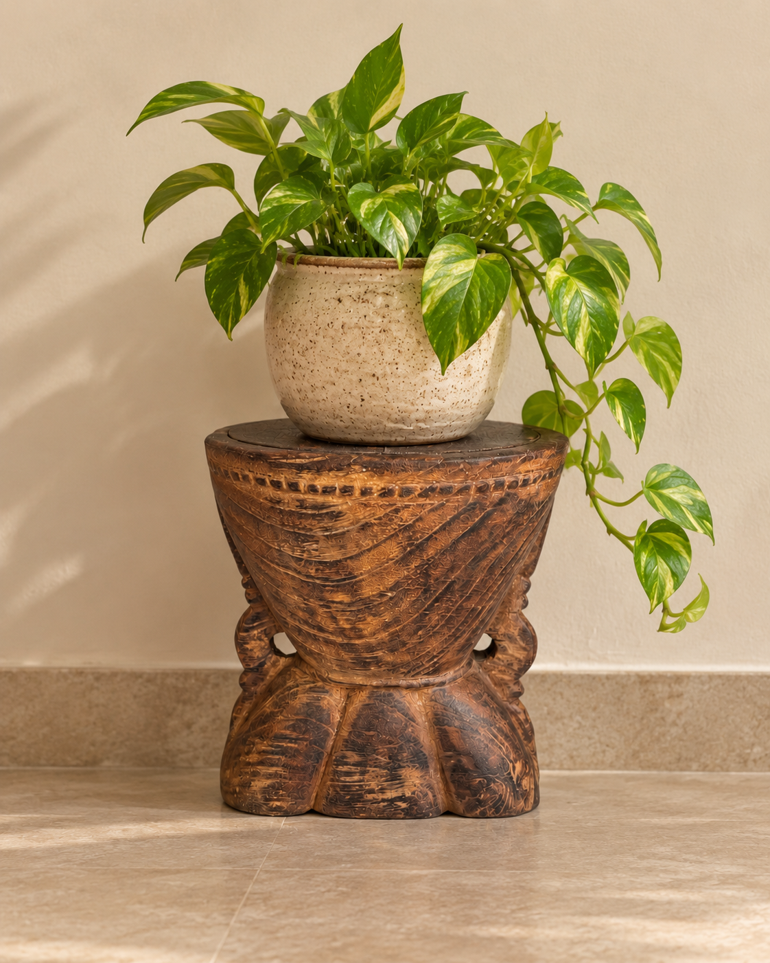 vintage wooden candle holder / planter / statue holder