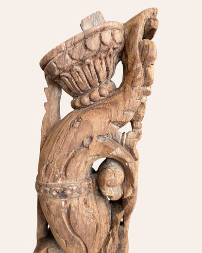 Vintage South Indian Hand-Carved Yali Bracket on Iron Stand