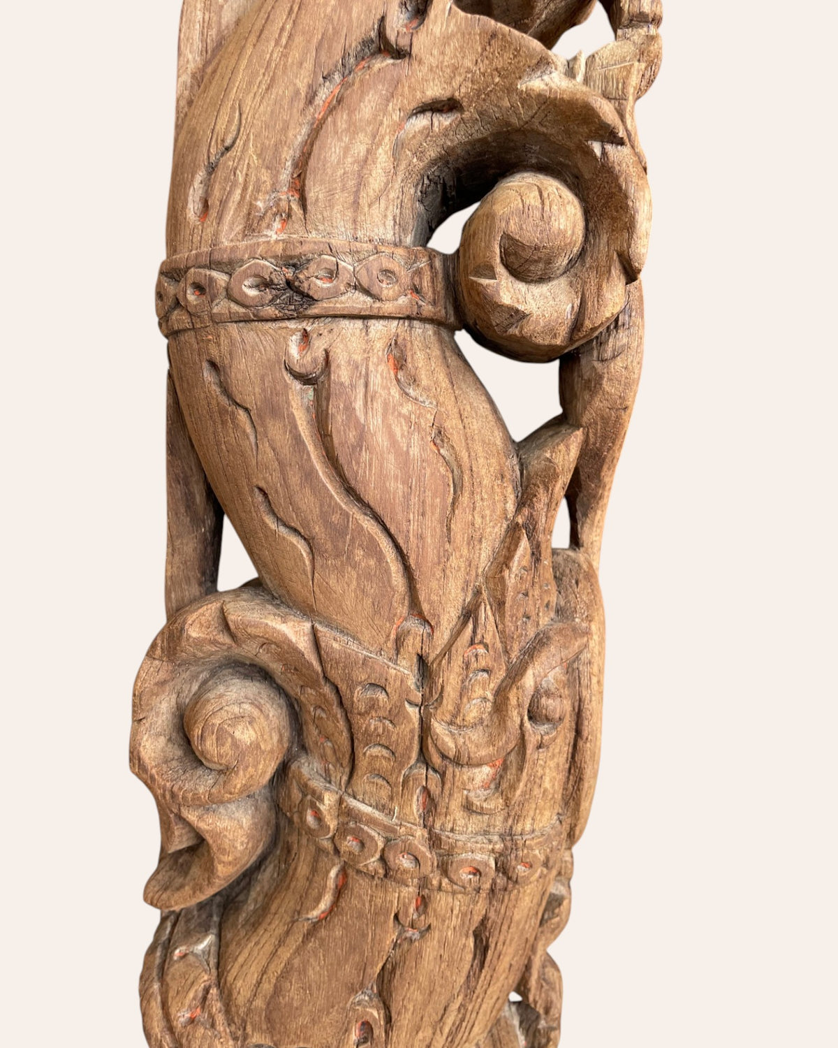 vintage south indian hand-carved yali bracket on iron stand