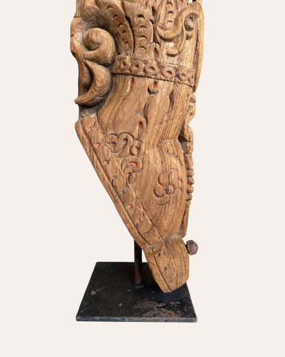 Vintage South Indian Hand-Carved Yali Bracket on Iron Stand