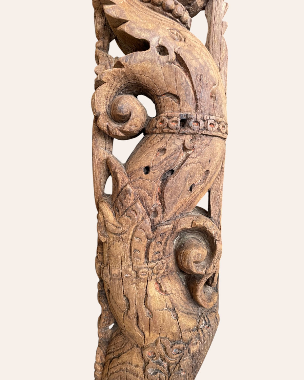 vintage south indian hand-carved yali bracket on iron stand