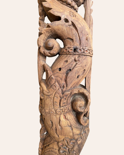Vintage South Indian Hand-Carved Yali Bracket on Iron Stand