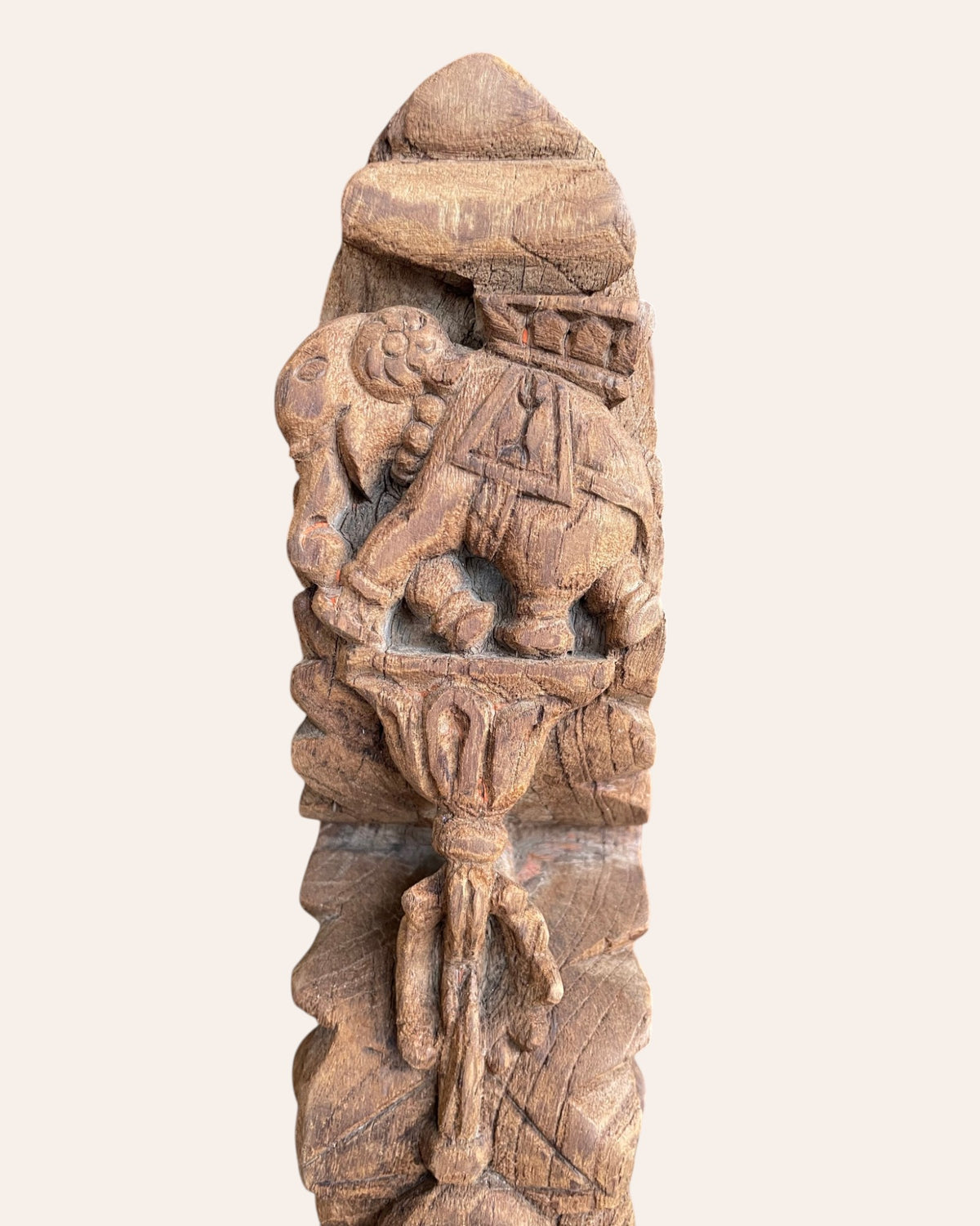 vintage south indian hand-carved yali bracket on iron stand