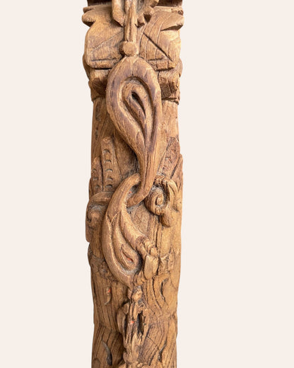 Vintage South Indian Hand-Carved Yali Bracket on Iron Stand