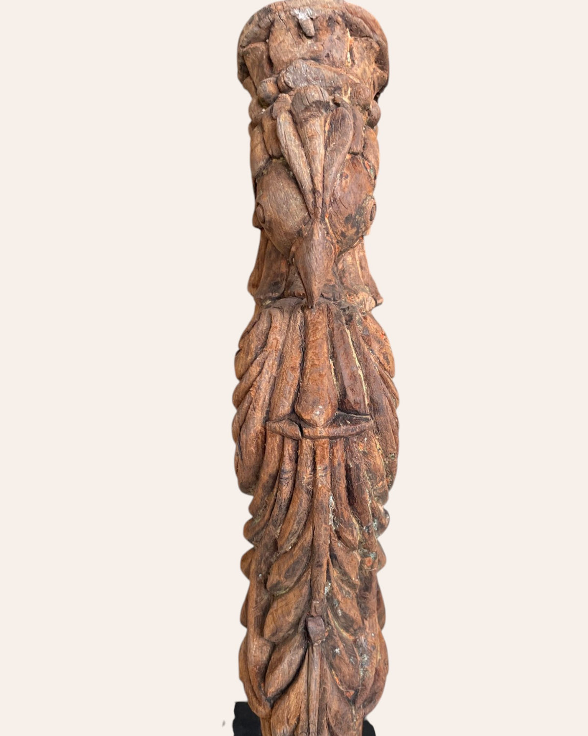 vintage south indian hand-carved peacock on iron stand