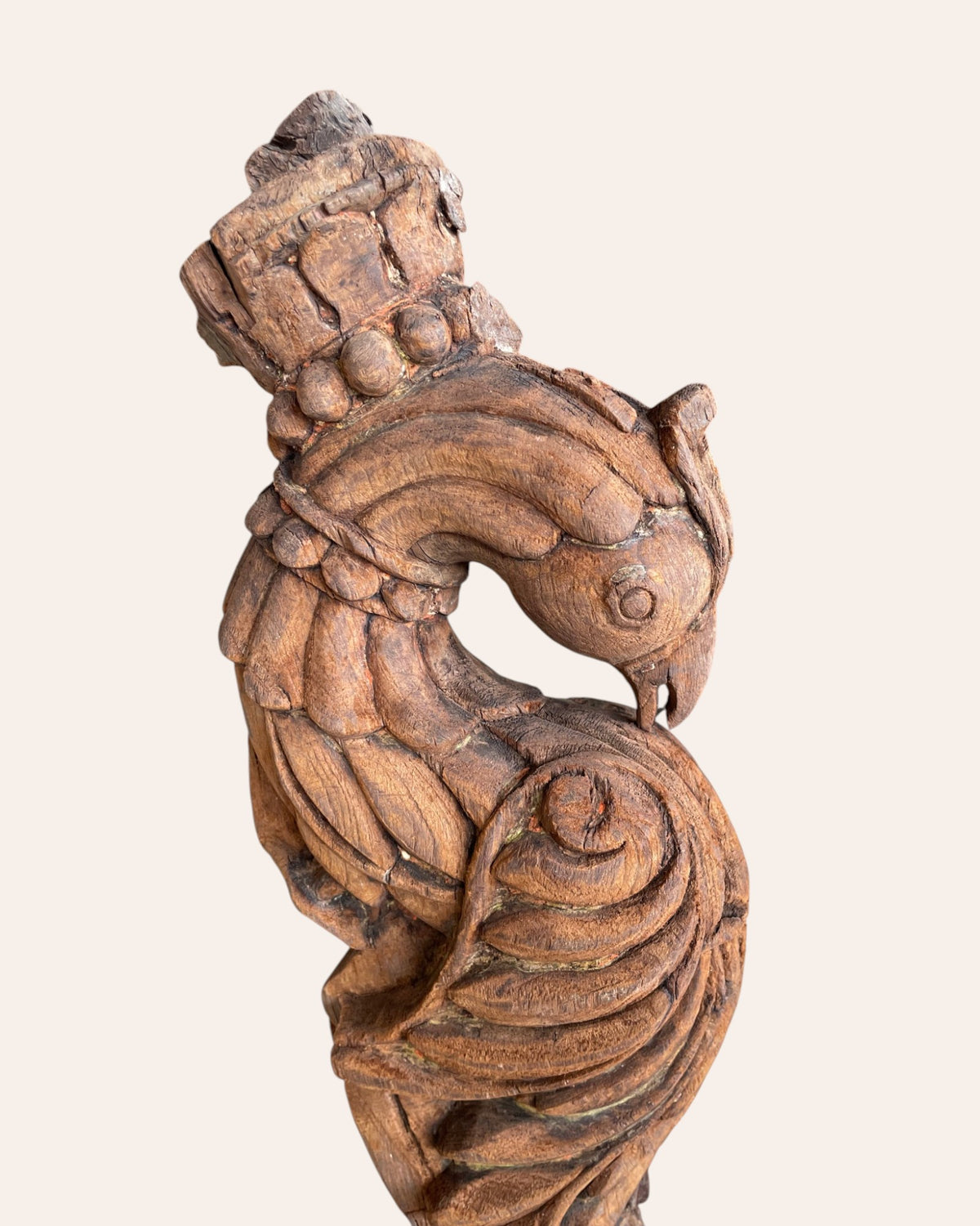 vintage south indian hand-carved peacock on iron stand