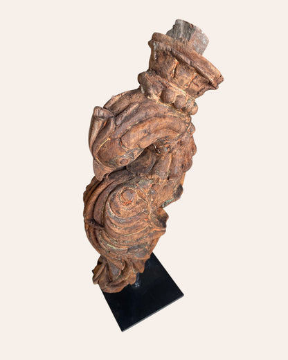 Vintage South Indian Hand-Carved Peacock on Iron Stand