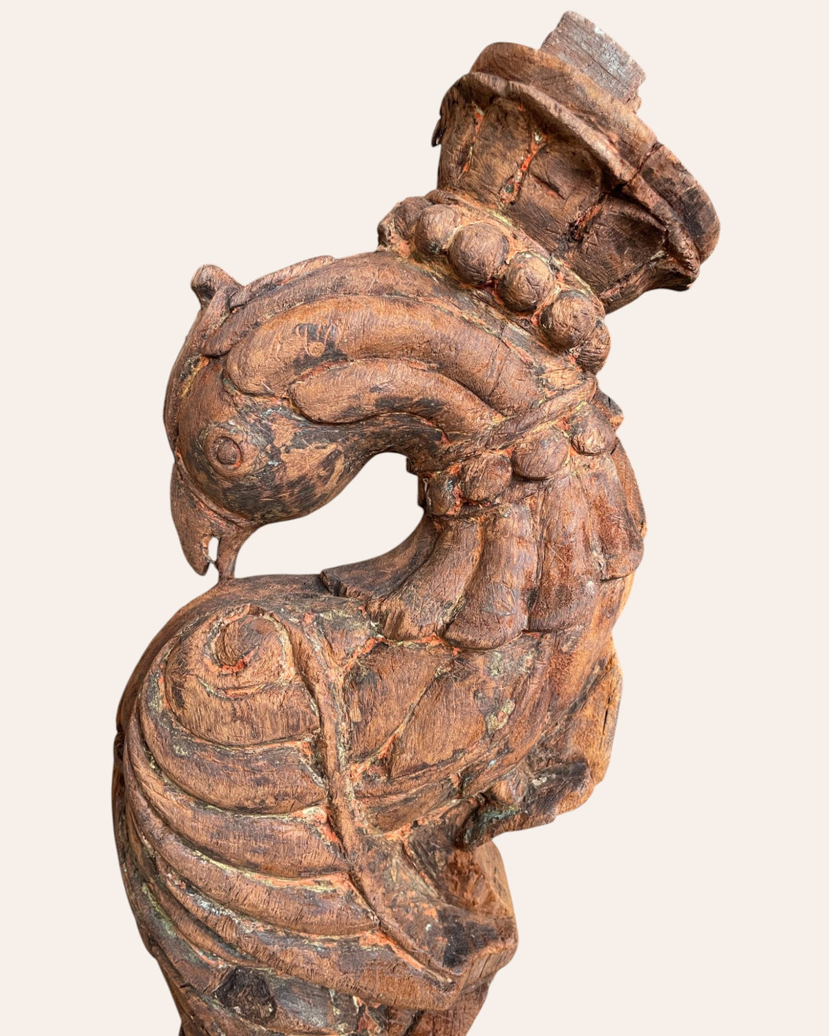 vintage south indian hand-carved peacock on iron stand