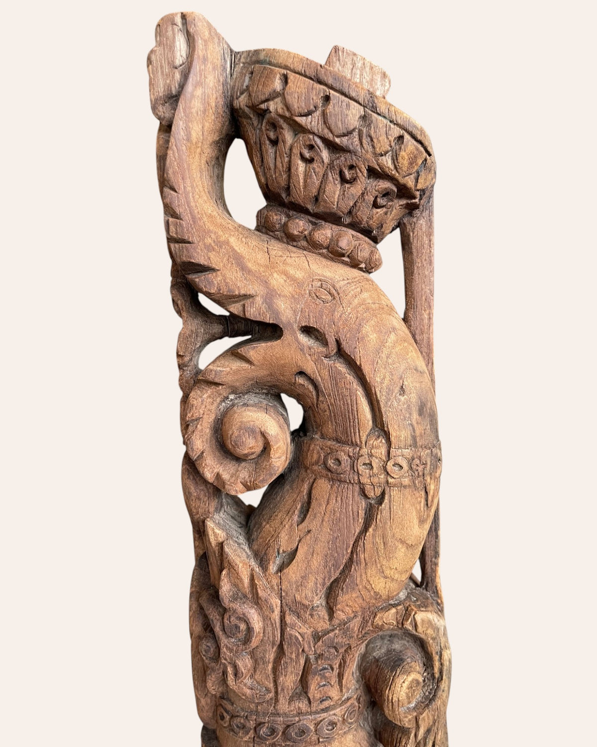 vintage hand-carved  yali bracket architectural support on iron stand